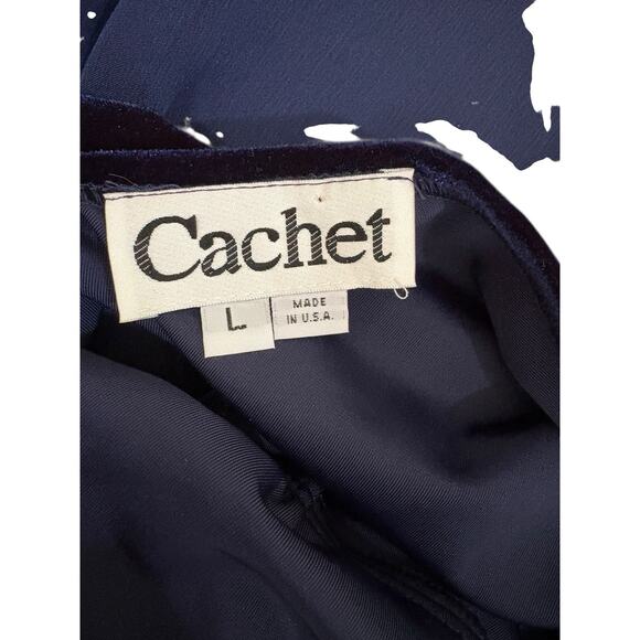 Vtg 90s NWT Cachet Velvet Top Chiffon Skirt Set Sz L/10 Navy Blue Whimsy Goth - Picture 7 of 10